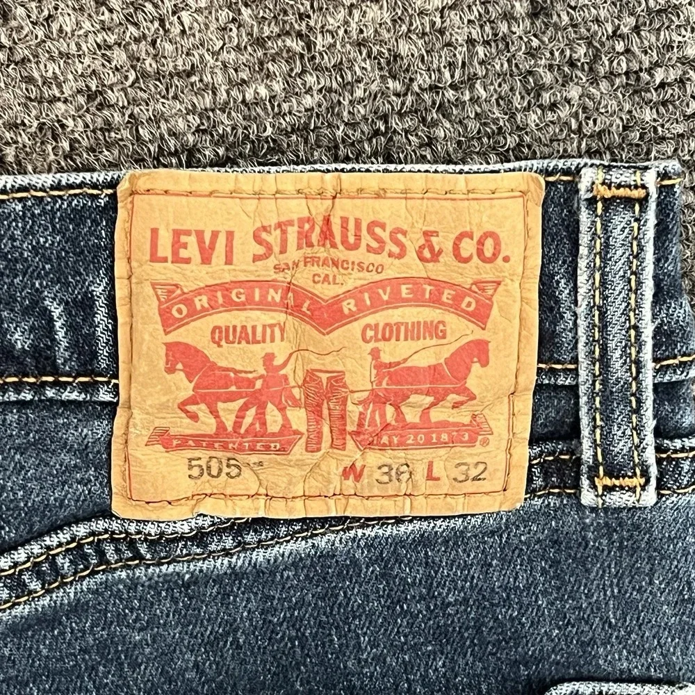 Levis 505 Regular Fit Jeans Mens Blue Denim Cotton Stretch High Rise 36x32
